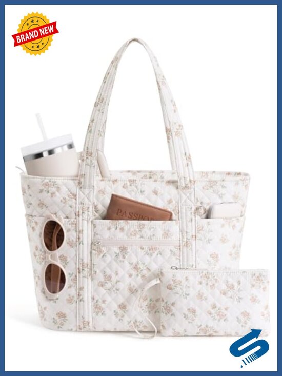 Handbags - Quilted Cotton Tote Bag Puffer Work Travel Nurse Teacher